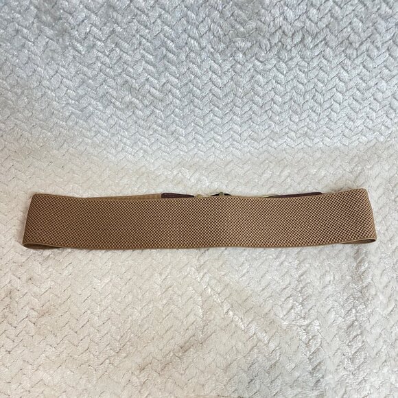 New Directions Stretch Web Waist Belt S/M Tan Gold Tone Buckle | Maximalist - Picture 4 of 7